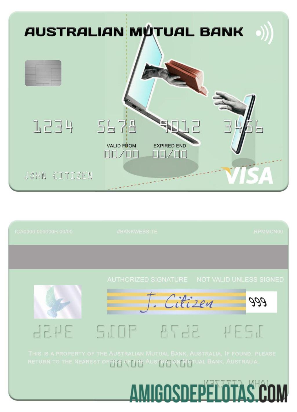 Cartão Visa Australian Mutual Bank da Austrália exemplo real